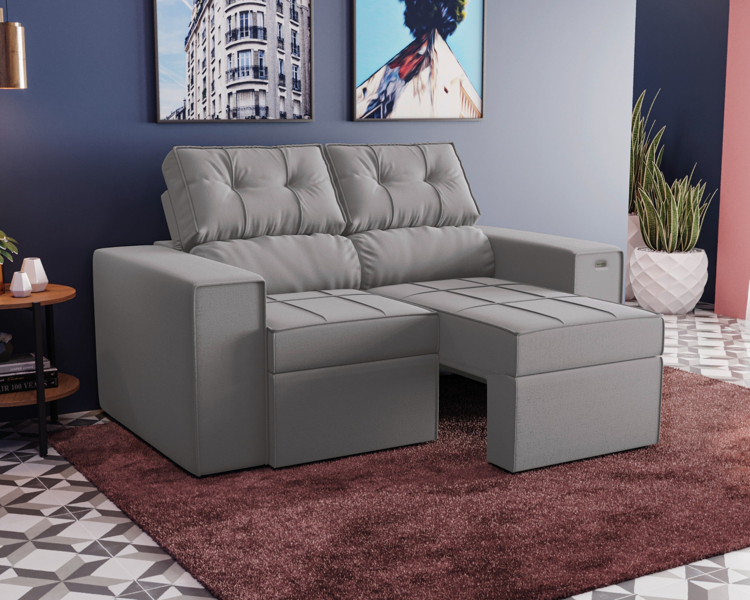 Sofá Retrátil Reclinável 2 Lugares Lion Kappesberg - VELUDO TITANIO