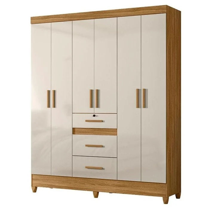 Guarda-Roupa Casal Itatiba 6 Portas 3 Gavetas Moval - FREIJO/OFF WHITE