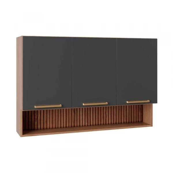 Armário Aéreo Avelã 120cm 3 Portas com Nicho Telasul