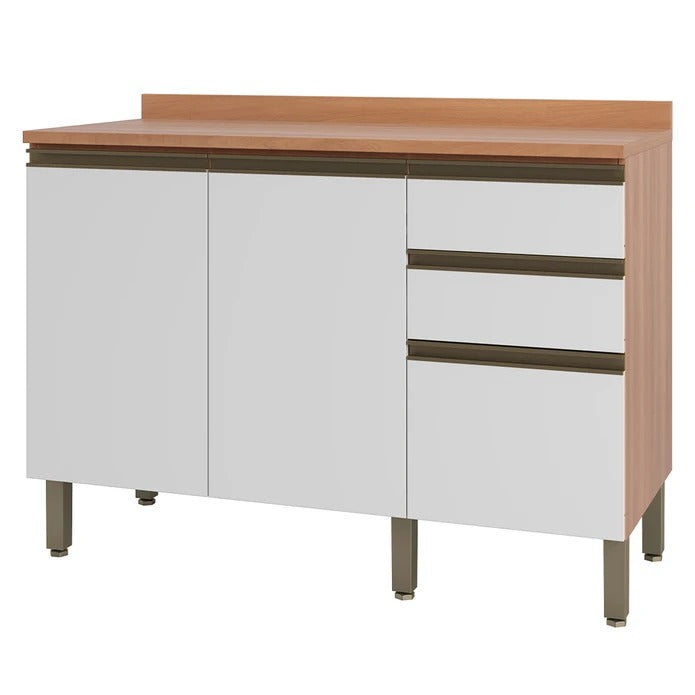 Balcão de Cozinha Macadâmia 120cm 2 Portas 3 Gavetas Telasul