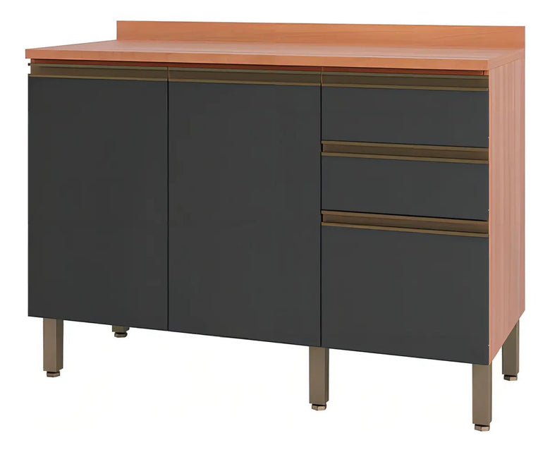 Balcão de Cozinha Macadâmia 120cm 2 Portas 3 Gavetas Telasul