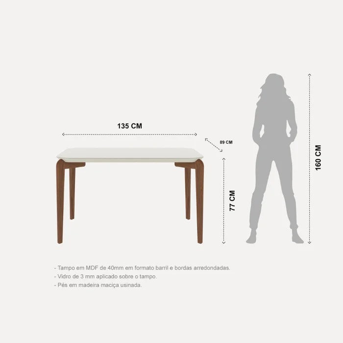 Mesa de Jantar Donatella 135cm Retangular com Vidro Província para 4 Lugares