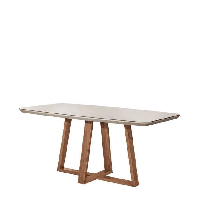 Mesa de Jantar Bennett 1,80m com Vidro Província para 6 Lugares - NATURAL / OFF WHITE GLOSS