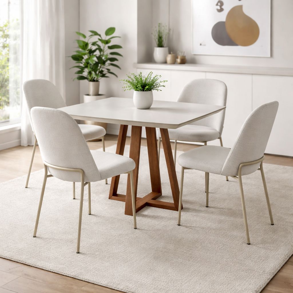 Conjunto de Mesa de Jantar Bennet 1.15 com 4 Cadeiras Lucille Província - OFF WITHE