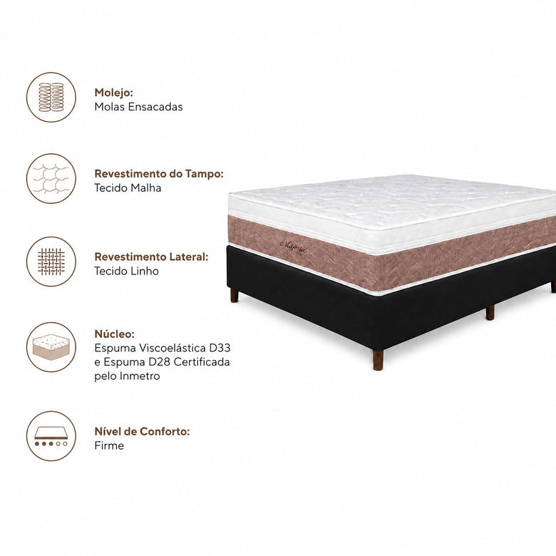 Cama Box Casal (Base + Colchão) Majestic Design