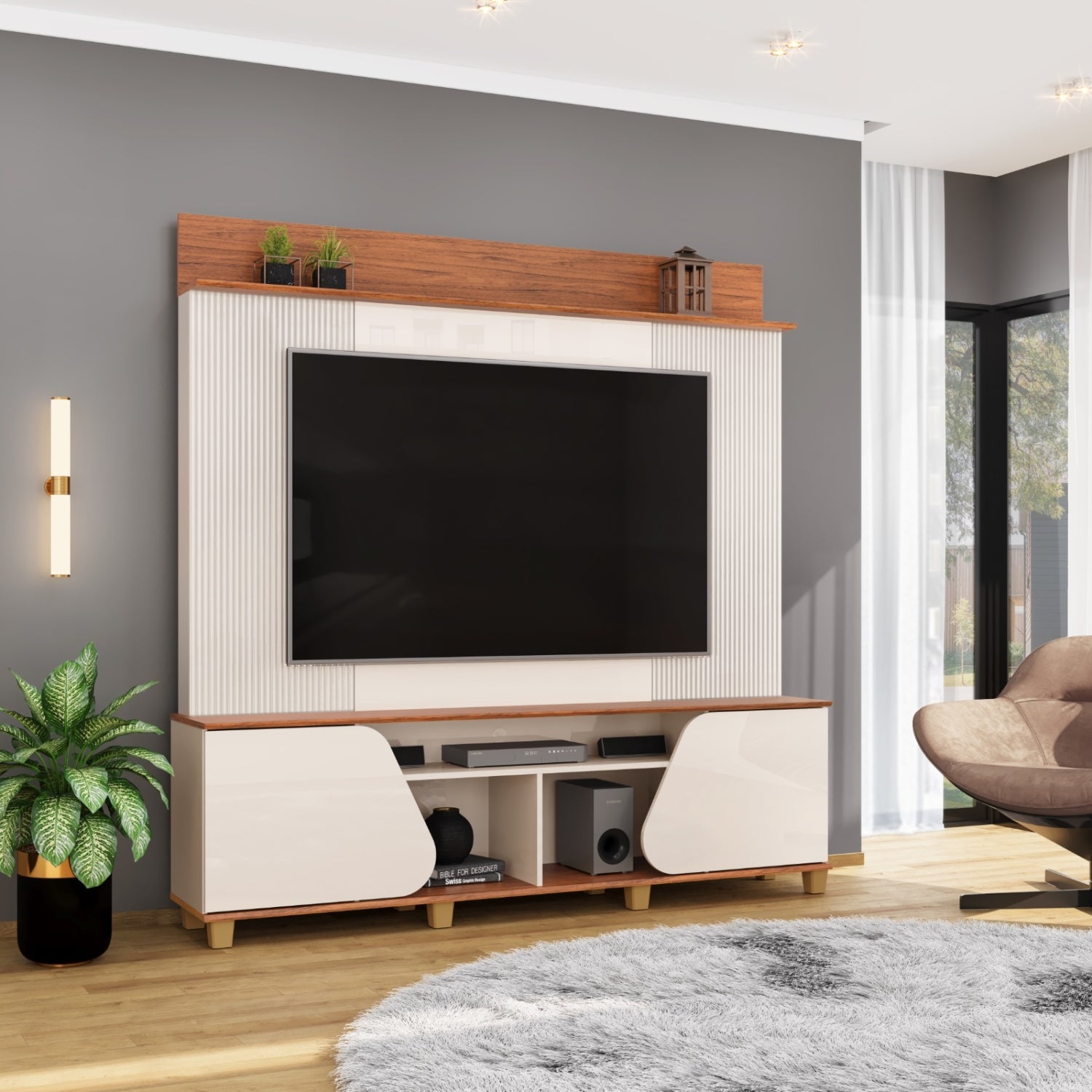 Home para TVs de até 70" Polegadas 180cm Chanfrado Henry Dj Móveis - OFF WHITE/FRJ