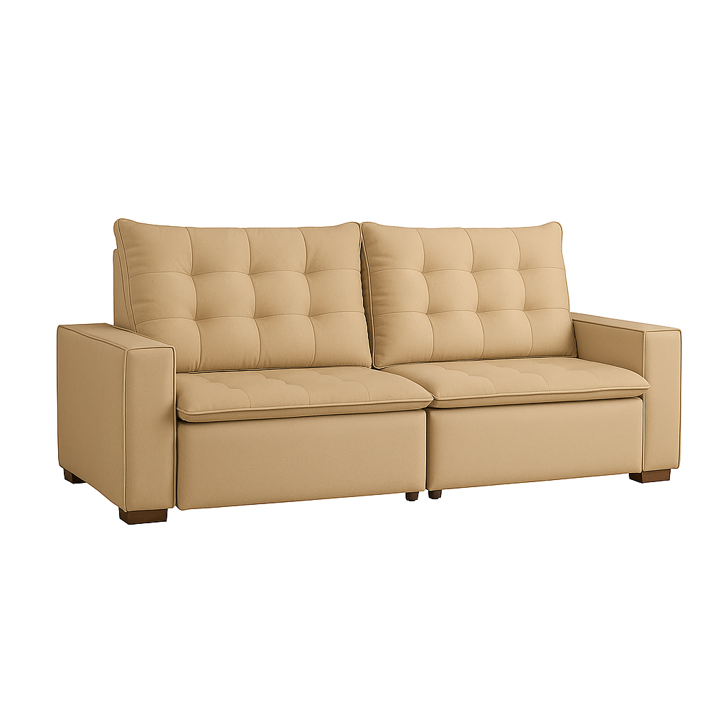 Sofá Retrátil e Reclinável 3 Lugares Chicago Veludo  Marquês Estofados - BEGE ESCURO