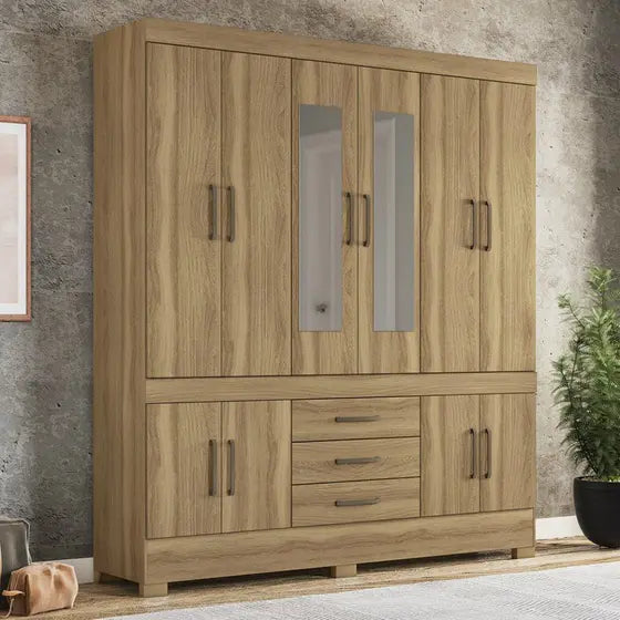 Guarda-Roupa Casal 10 Portas 3 Gavetas com Espelho Murano Demóbile - AMENDOLA TOUCH