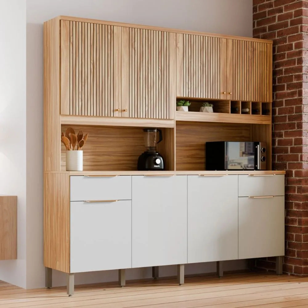 Cozinha Compacta 8 Portas 2 Gavetas Concord Ronipa - AMENDOA/BRANCO