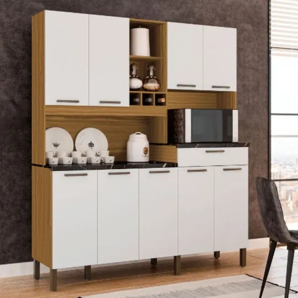 Cozinha Compacta 9 Portas 1 Gaveta Merlot Prime Ronipa - AMENDOA/BRANCO