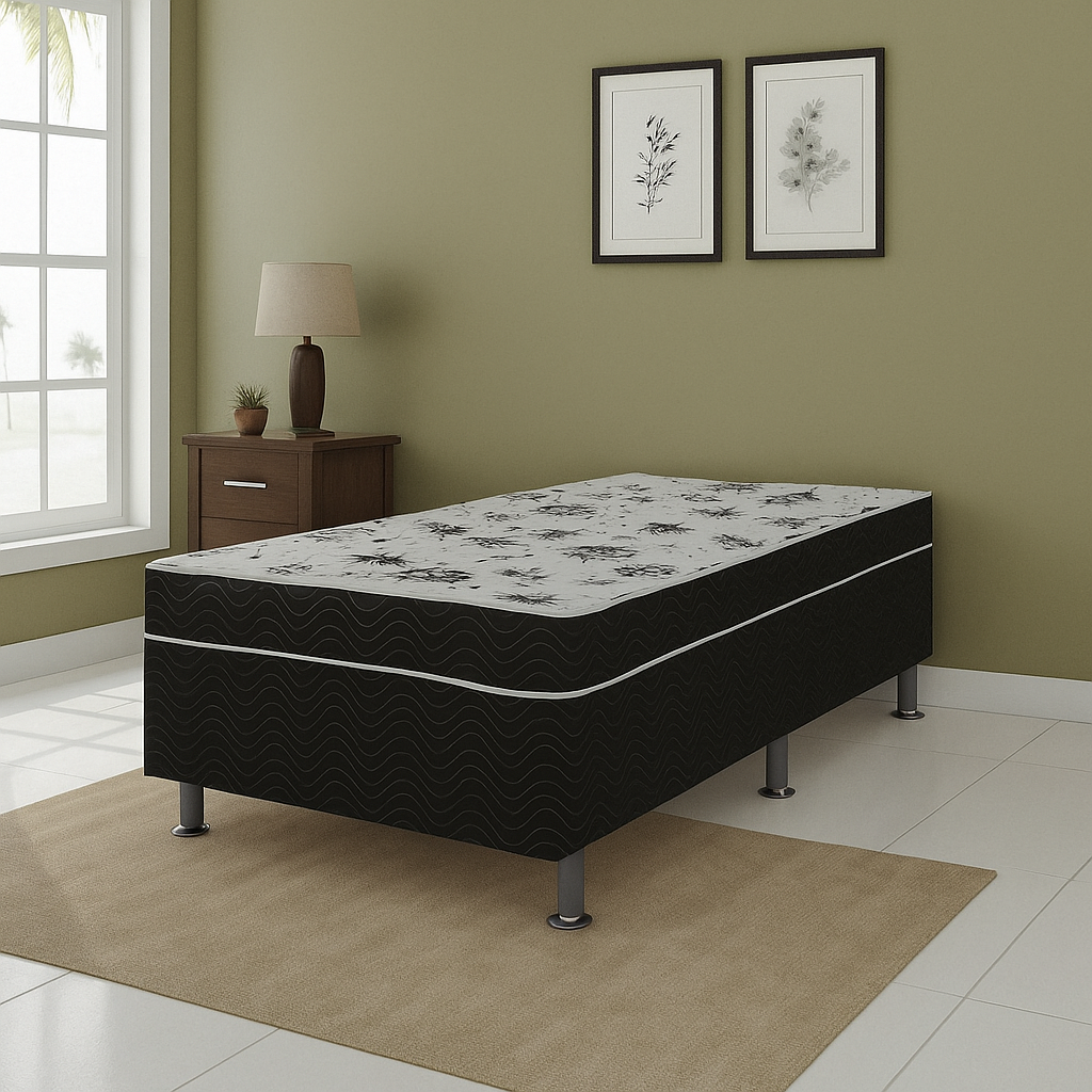 Cama Box Conjugada Solteiro D28 88x188x43 Union Ortopedic Ortobom - PRETO/BRANCO