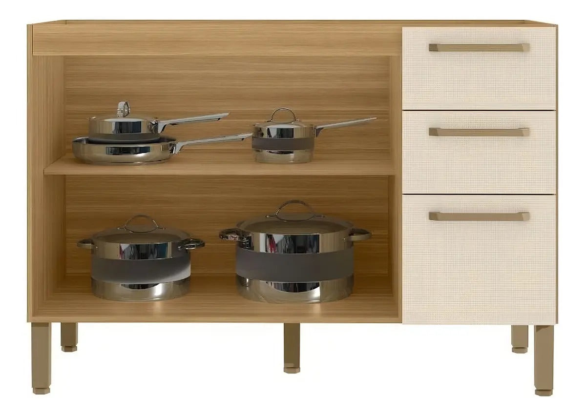 Balcão de Cozinha 120cm 2 Portas 3 Gavetas Versalhes Kits Paraná