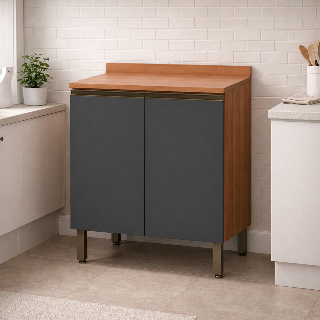 Balcão de Cozinha Macadamia 80cm 2 Portas com Tampo Telasul - FREIJO GRAFITE