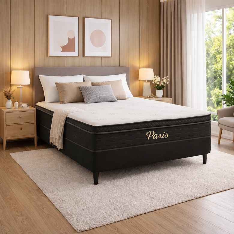 Cama Box Casal (Base + Colchão) Paris Topazio