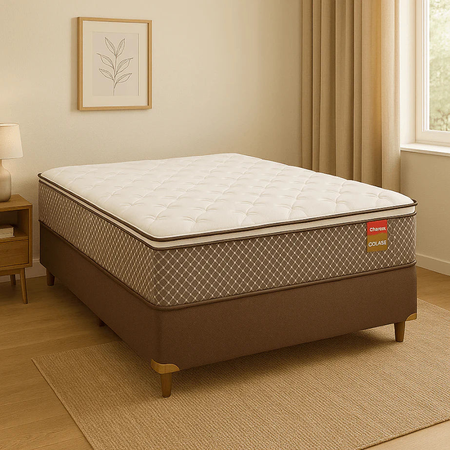 Cama Box Casal (Colchão + Base) Molas Ensacadas Pillow Top Executive 188x138cm Reconflex - MARROM