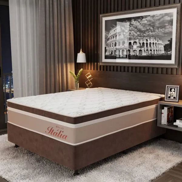 Cama Box Casal Itália (Colchão + Base) 138x188x62 Molas Ensacadas Topázio - BEGE