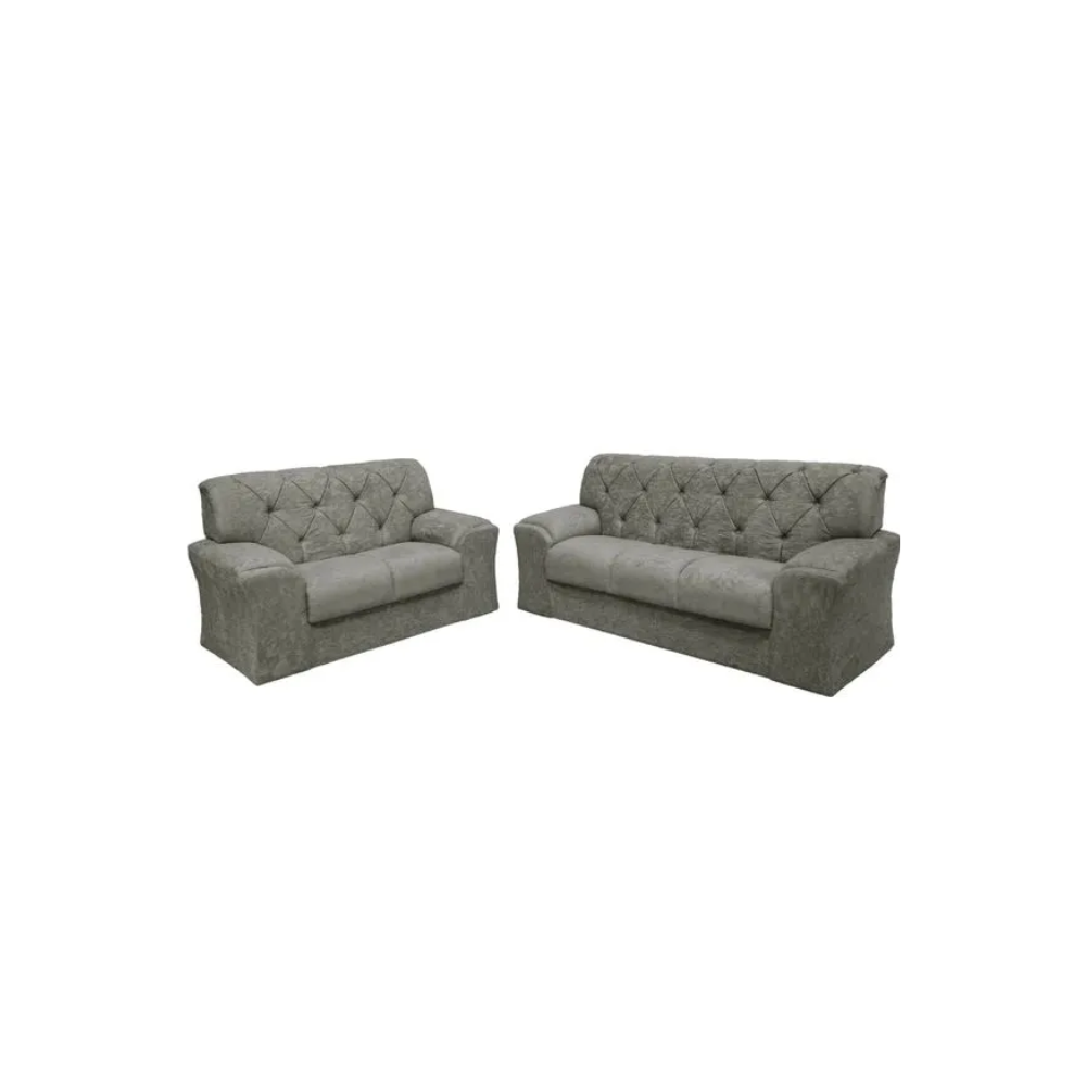 Conjunto de Sofá 2 e 3 Lugares Caribe Capitonê Masterflex - CINZA SUEDE PENA