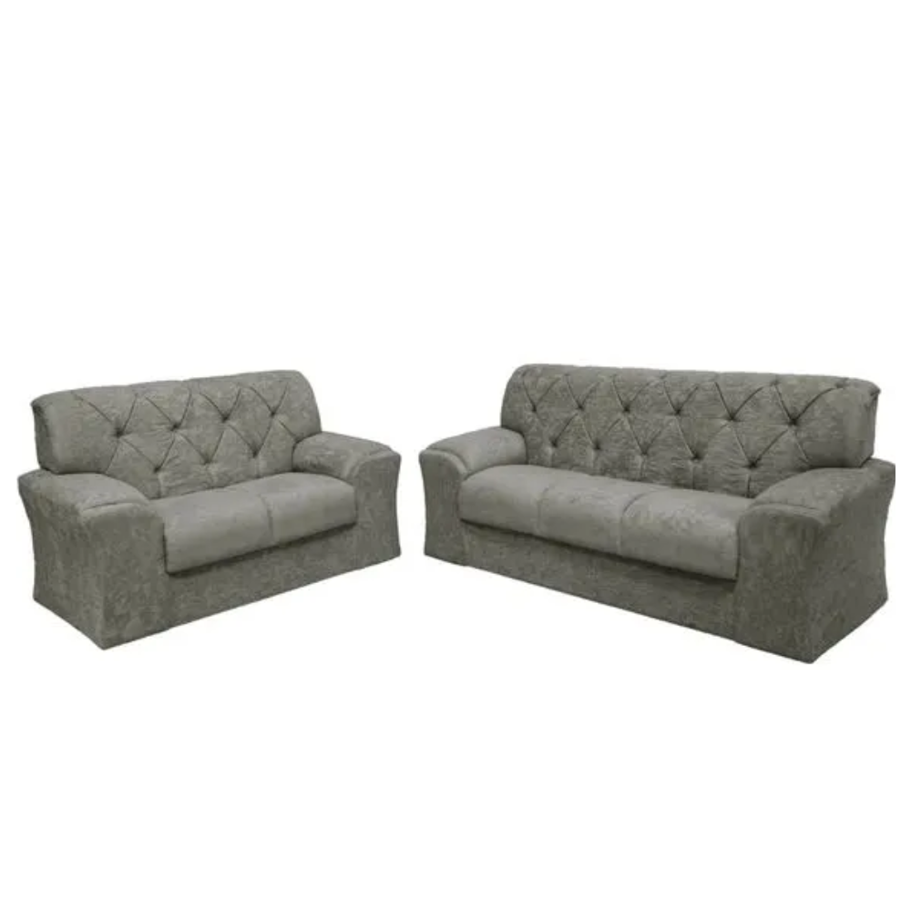 Conjunto de Sofá 2 e 3 Lugares Caribe Capitonê Masterflex - CINZA SUEDE PENA
