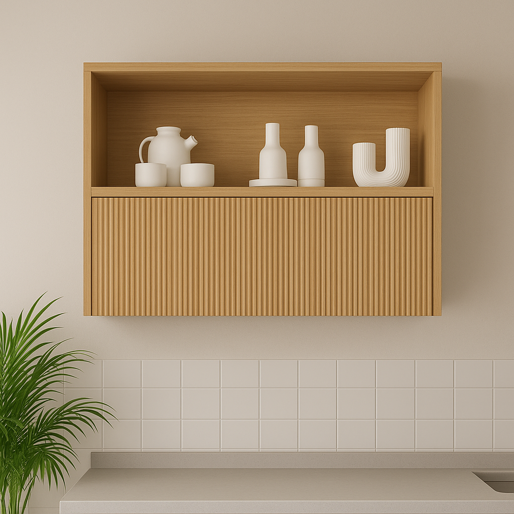 Armario Aereo 1 Porta Basculante Ripado 120 CM MDF Marquesa Nesher - NATURE
