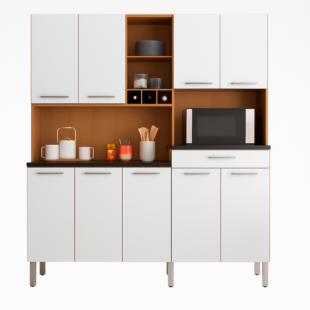 Cozinha Compacta 9 Portas 1 Gaveta Merlot Prime Ronipa - AMENDOA/BRANCO