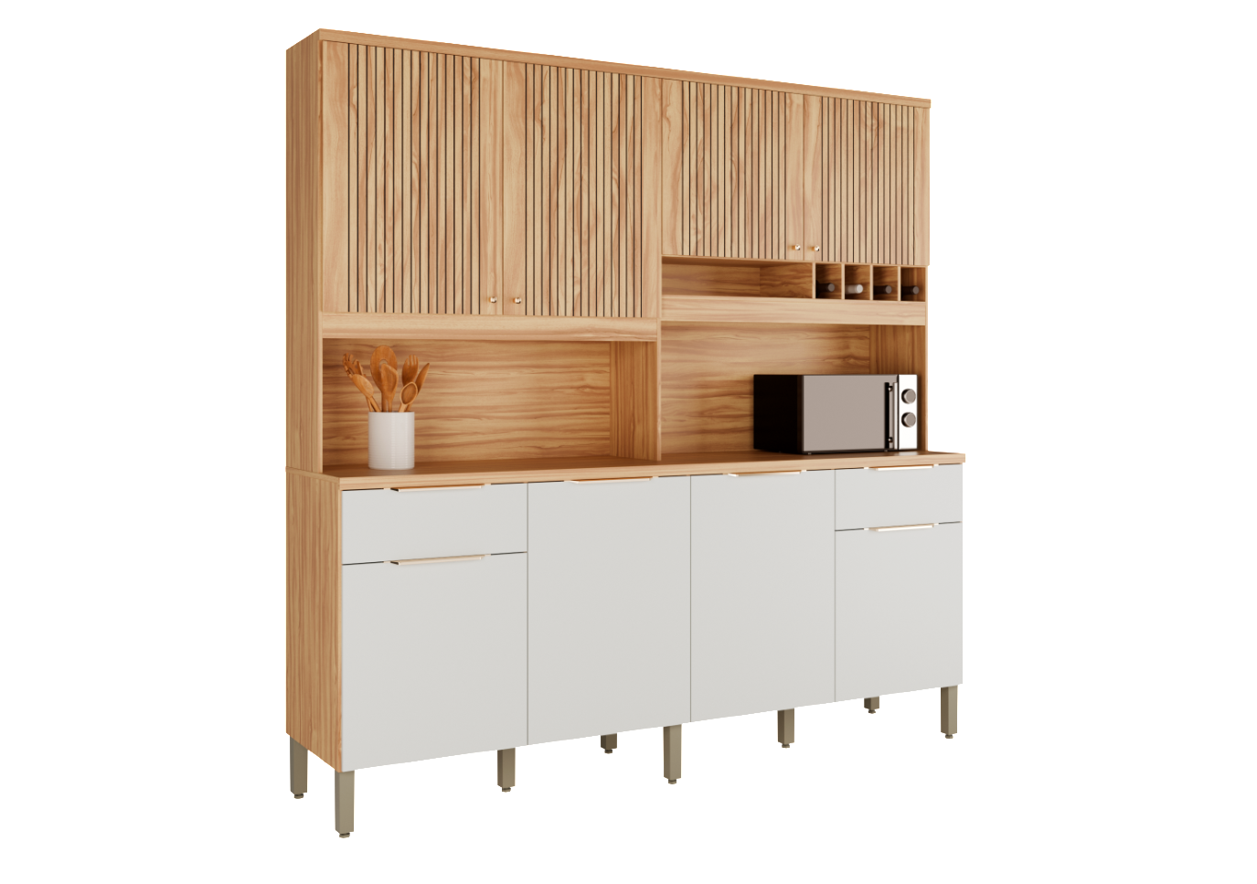 Cozinha Compacta 8 Portas 2 Gavetas Concord Ronipa - AMENDOA/BRANCO