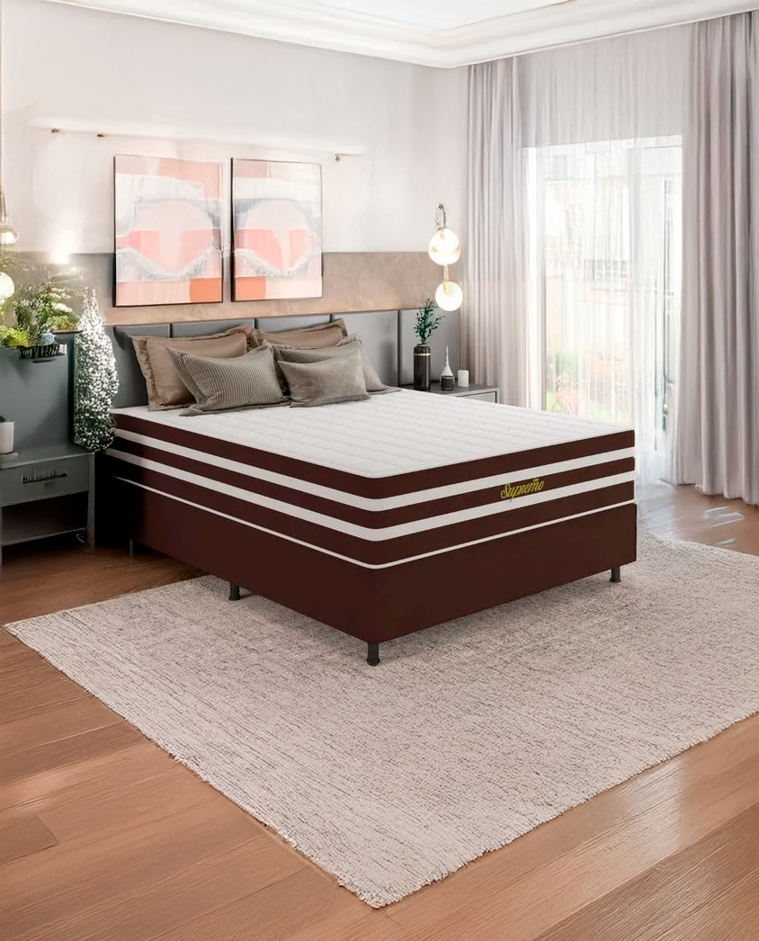 Cama Box Casal (Colchão + Base) 138x188 Supremo Bacetto - BRANCO/MARROM