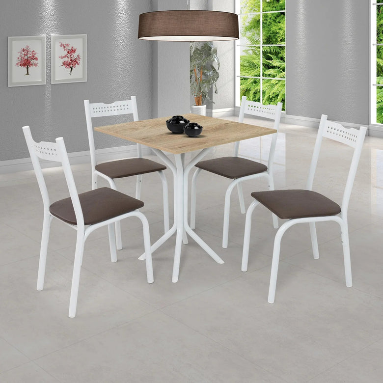 Mesa com 4 Cadeiras para Cozinha 68 Cm Branco Carvalho Ciplafe