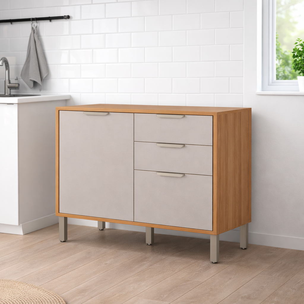 Balcão 120cm 2 Portas 2 Gavetas Divina MGM Móveis - FREIJO/OFFWHITE