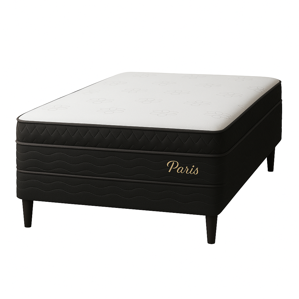 Cama Box Casal Paris (Colchão + Base) 138x188 Molas Ensacadas Topázio - PRETO