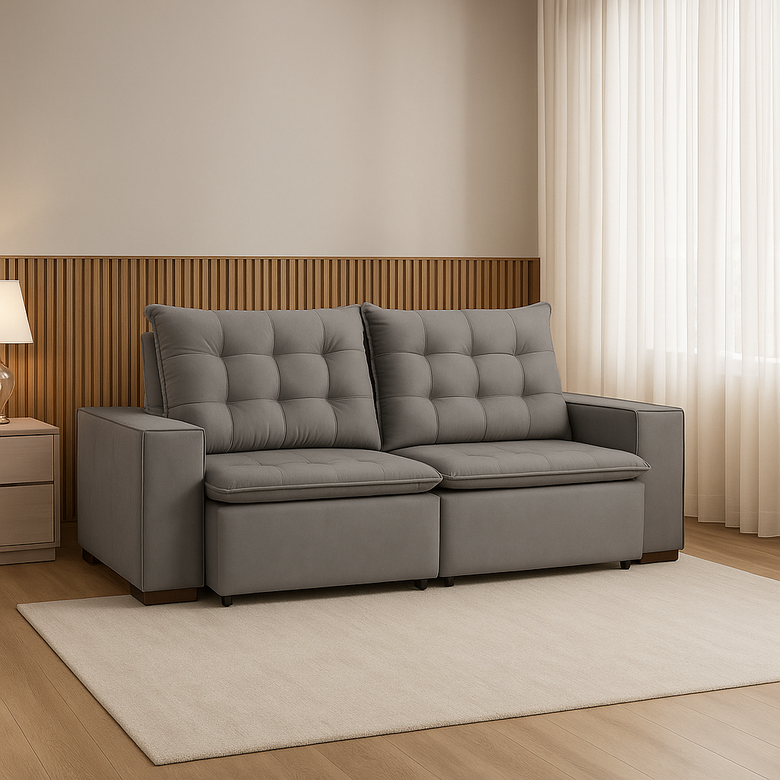 Sofá Retrátil e Reclinável 3 Lugares Chicago Veludo  Marquês Estofados