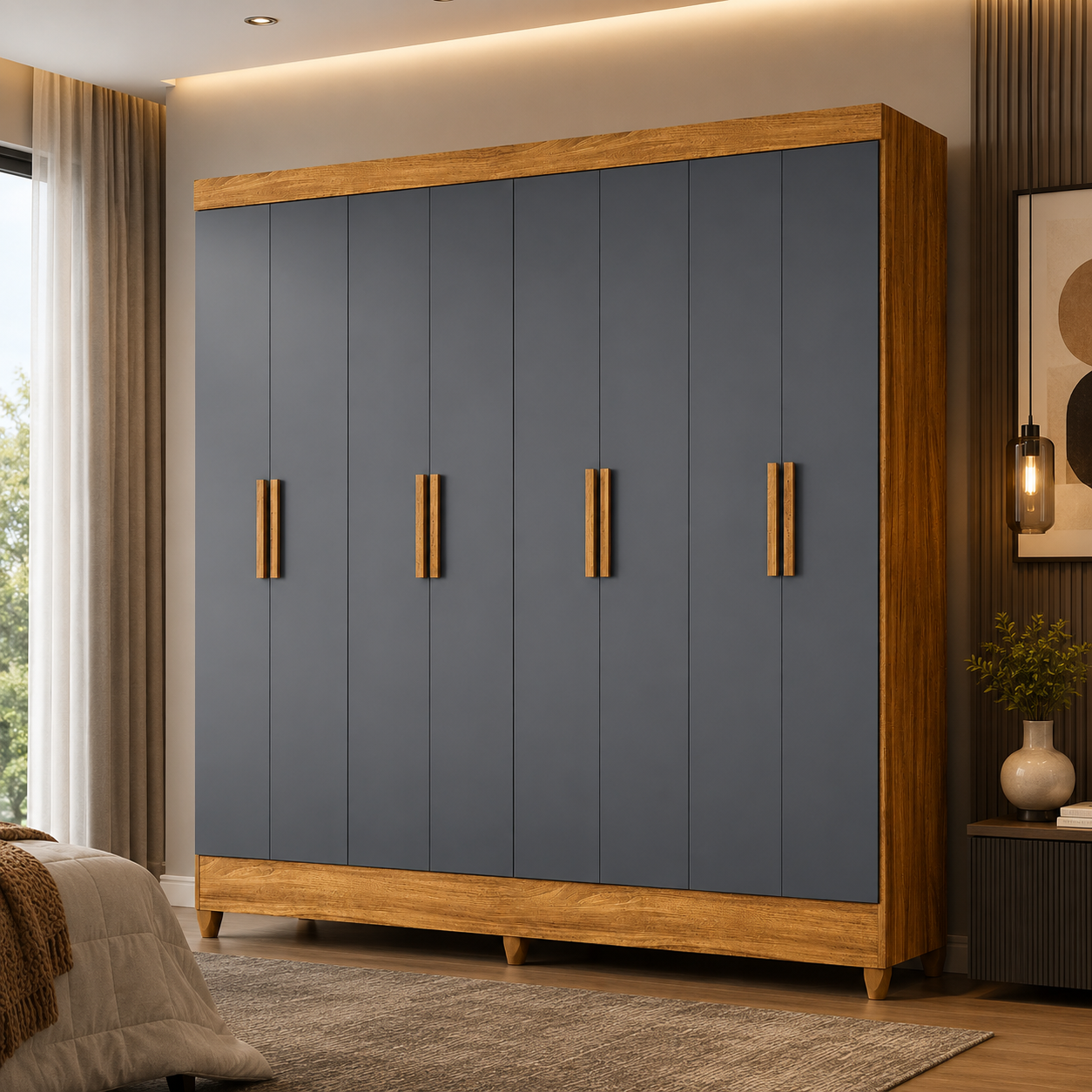 Guarda-Roupa Casal 8 Portas 2 Gavetas Marajó Moval - FREIJO/CINZA