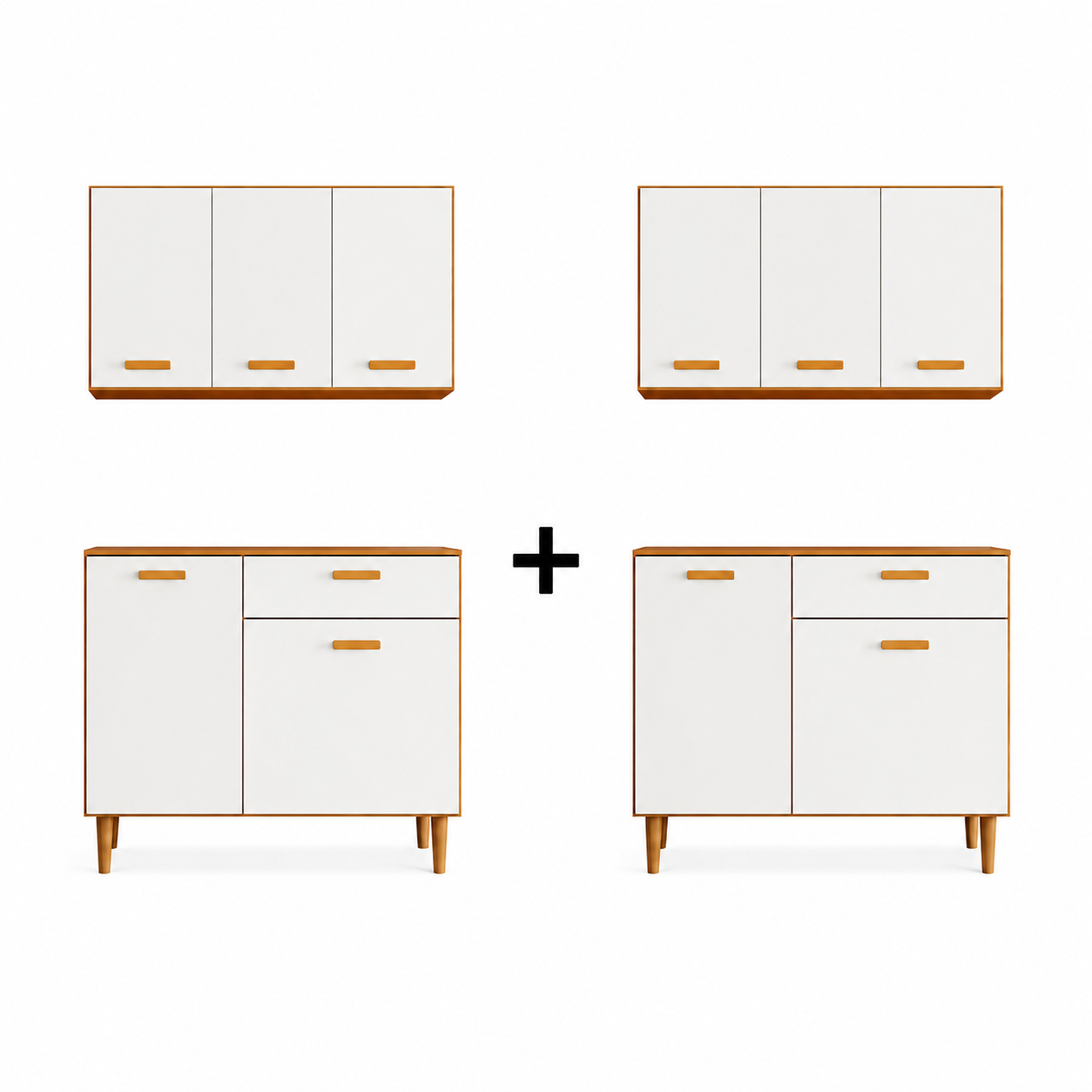 Kit 2 Unidades Cozinha Compacta Balcão e Armário Aéreo Ester Poliman Móveis - CARVALHO