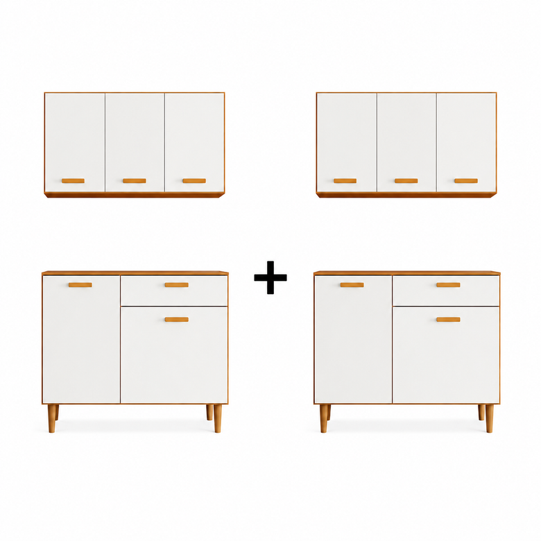 Kit 2 Unidades Cozinha Compacta Balcão e Armário Aéreo Ester Poliman Móveis