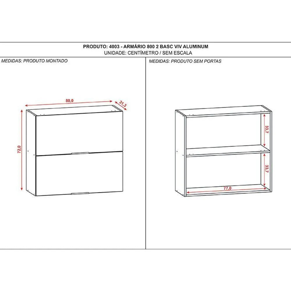 Armário Aéreo Aluminum 2 Portas 80 cm  Kits Paraná