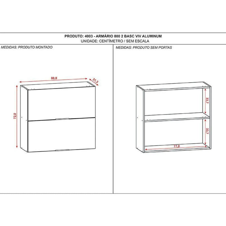 Armário Aéreo Aluminum 2 Portas 80 cm  Kits Paraná