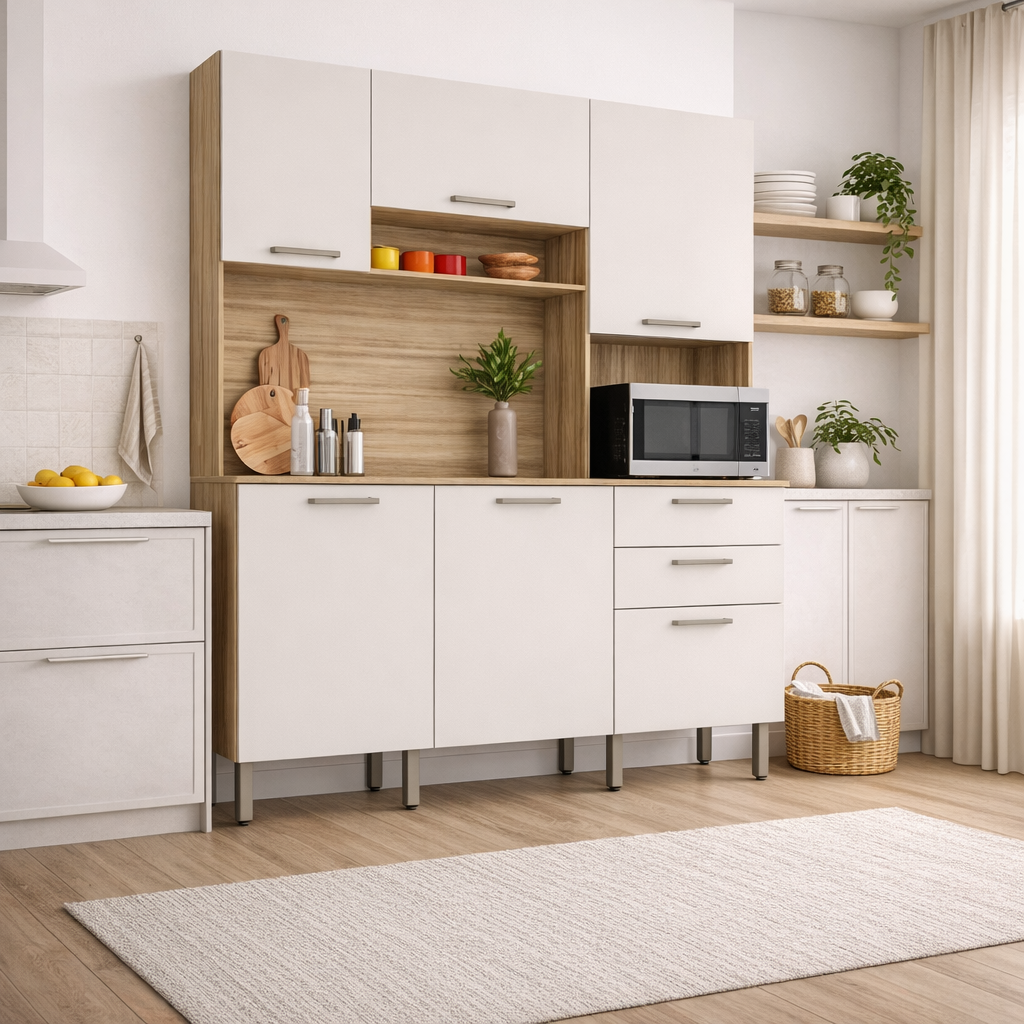 Kit Cozinha 6 Portas 2 Gavetas Ferrara Kits Paraná - FREIJO/SOFT