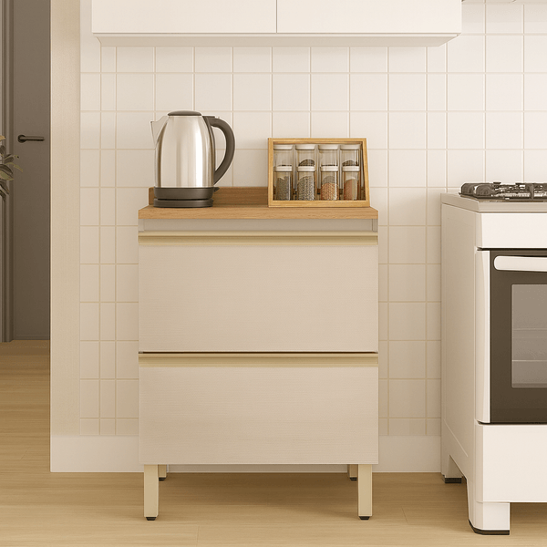Balcão de Cozinha 1 Porta 1 Gaveta 60cm MDF Proença Demobile - NOGUEIRA/NUDE