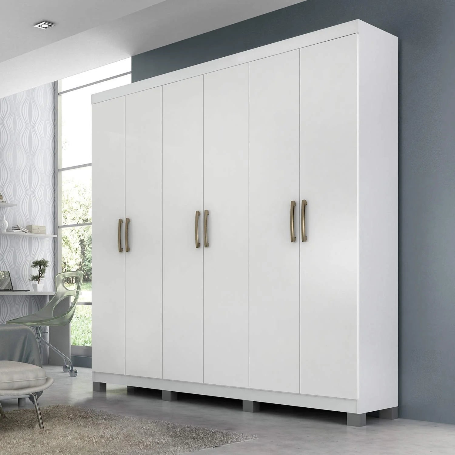 Guarda-Roupa Casal 6 Portas 3 gavetas Prático Demóbile - BRANCO