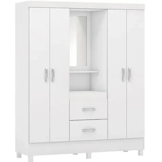Guarda Roupa Casal Capelinha 4 Portas 2 Gavetas Lord Demóbile - BRANCO/ROSA