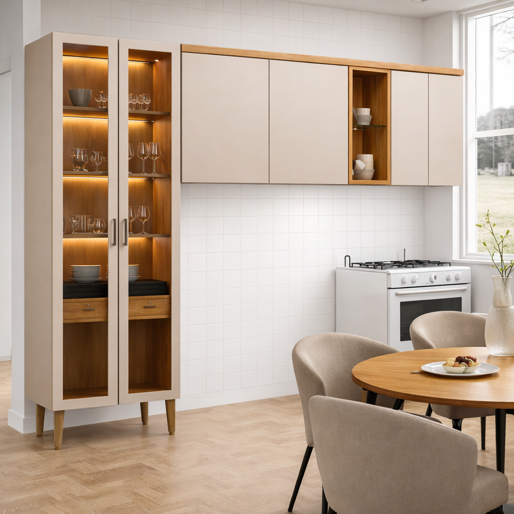 Cozinha Modulada 3 Peças 6 Portas Allure Linea - JEQUITIBA/GRIS