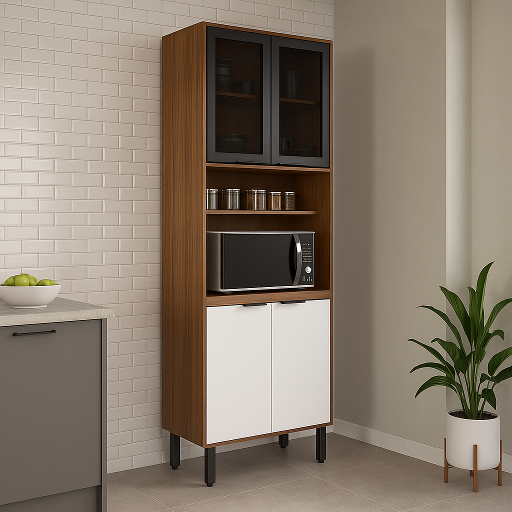 Paneleiro 70 cm 2 Portas de Vidro e 2 Portas MDP Firenze Demóbile - AMENDOLA/BRANCO