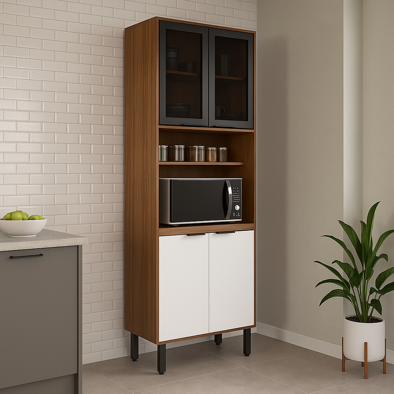 Paneleiro 70 cm 2 Portas de Vidro e 2 Portas MDP Firenze Demóbile