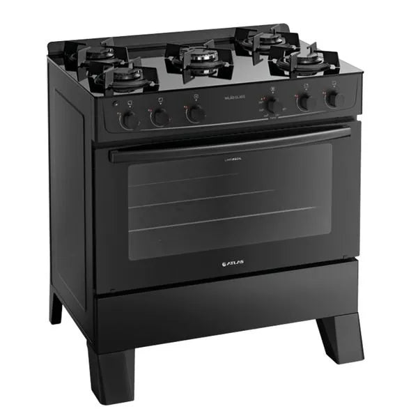 Fogão 5 Bocas  Automático Milão Glass Atlas - PRETO