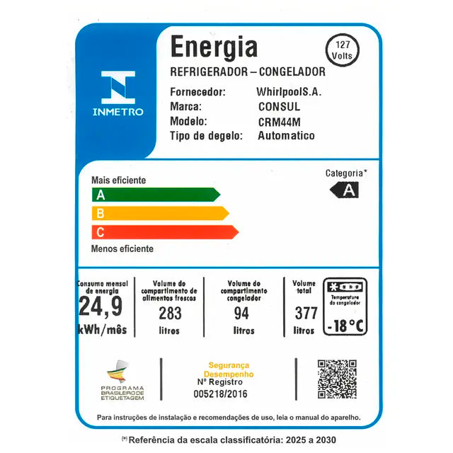Geladeira Refrigerador Frost Free Duplex 377L CRM44AB Consul