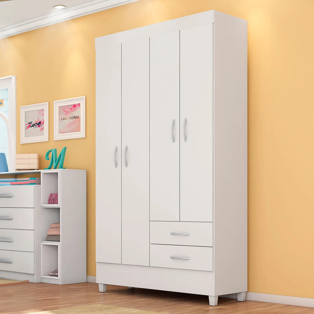 Guarda-Roupa Solteiro 4 Portas 2 Gavetas Astro Demóbile - BRANCO/ROSA