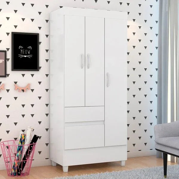 Guarda-Roupa Solteiro 3 Portas 2 Gavetas Wind Demóbile - BRANCO/ROSA