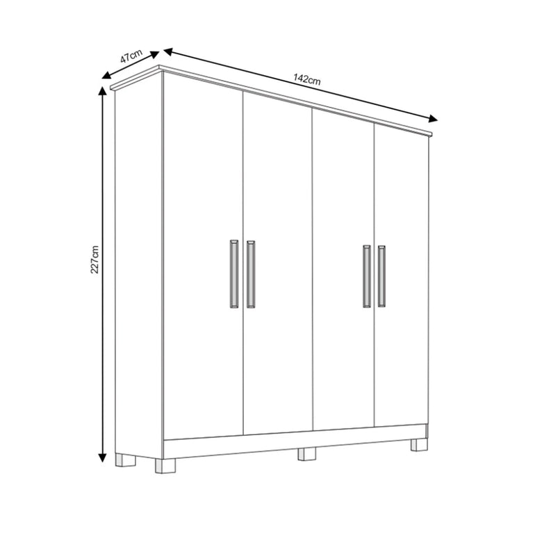 Guarda-Roupa Solteiro 4 Portas 2 Gavetas MDF Nina Bianchi