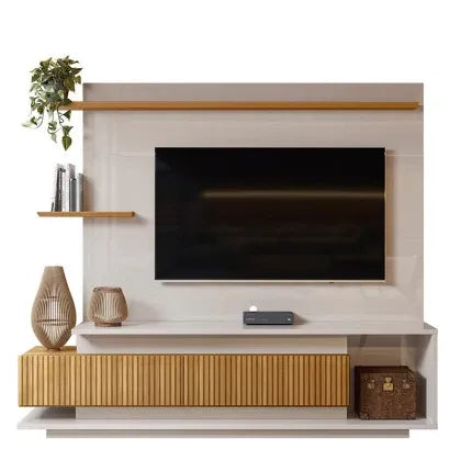 Home Para TV 65 Ripado 3D 2 Portas Istambul  Lukaliam - OFF WHITE/ JEQUITIBA