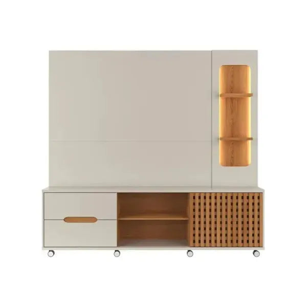 Home para TV até 70 Polegadas 1 Porta Correr 2 Gavetas Rodízio Brise Lukaliam - OFF WHITE/JEQUITIBA