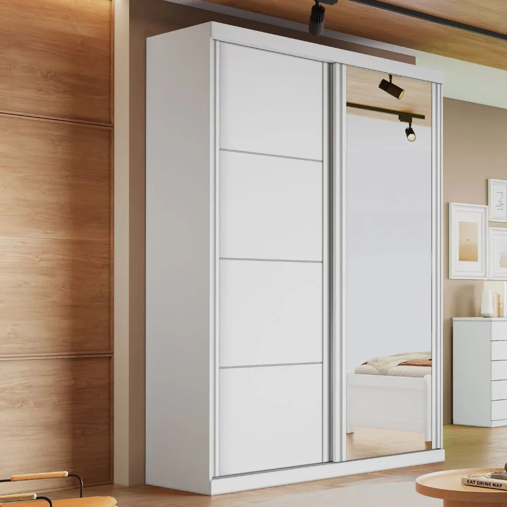 Guarda-Roupa 2 Portas Solteiro Búzios Bianchi com Espelho - BRANCO